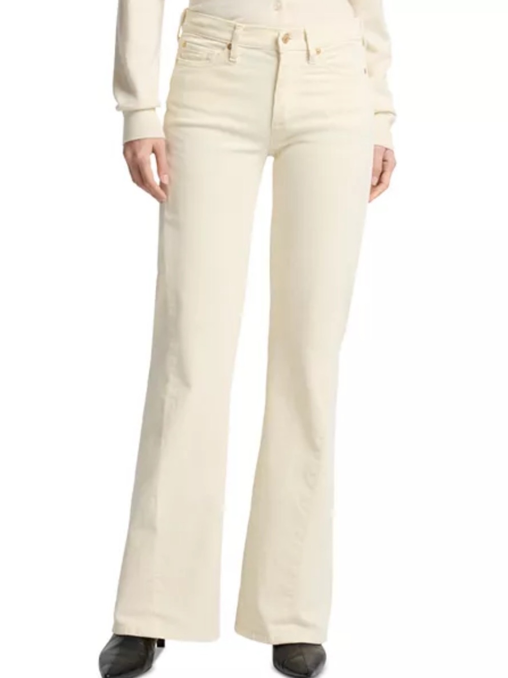7 For All Mankind Twisted Dojo Tailorless Flare Leg Jeans in Corduroy Eggshell